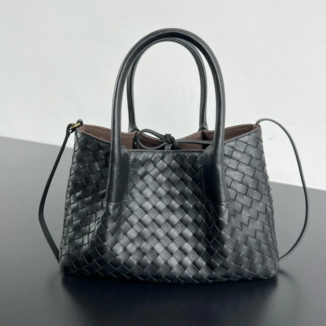 Handwoven Lambskin Leather Shoulder Bag for Women | Luxury Designer Handbag with Top Handles & Crossbody Strap