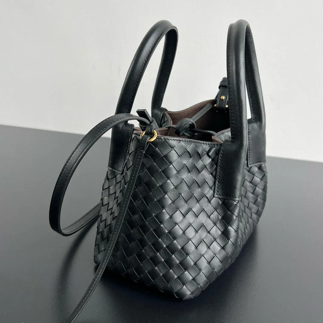 Handwoven Lambskin Leather Shoulder Bag for Women | Luxury Designer Handbag with Top Handles & Crossbody Strap