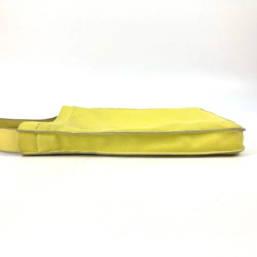 HERMES Shoulder Bag leather yellow Punching logo Crude cell Women Used