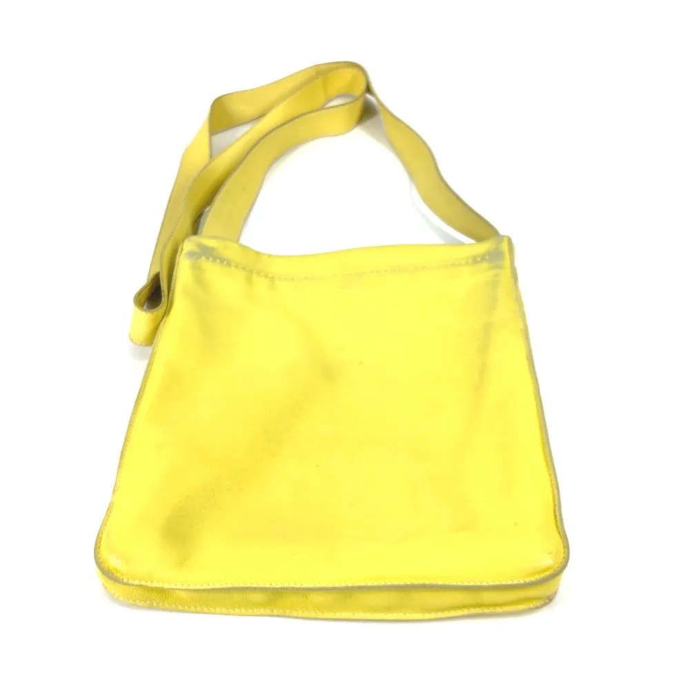 HERMES Shoulder Bag leather yellow Punching logo Crude cell Women Used