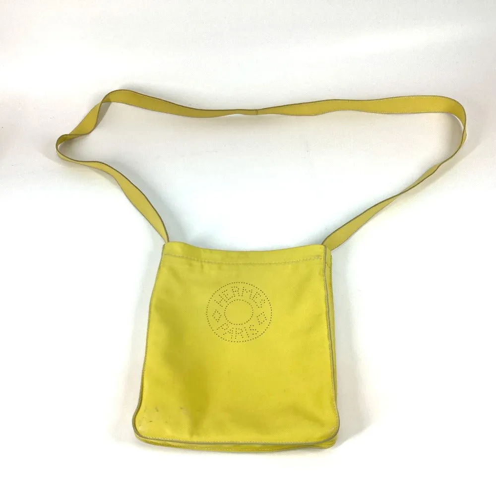 HERMES Shoulder Bag leather yellow Punching logo Crude cell Women Used
