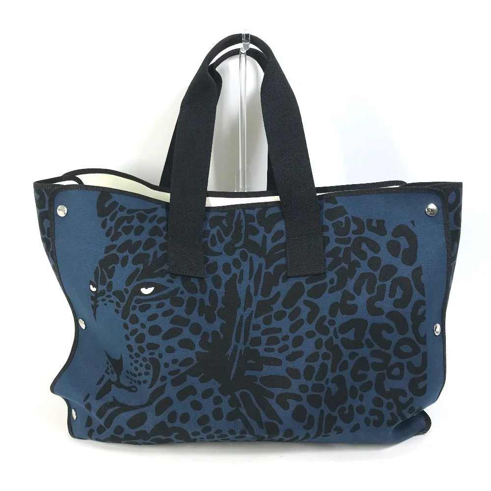 HERMES Tote Bag canvas Navy Shoulder Bag Shoulder Bag Leopard leopard leopard