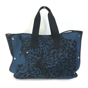 HERMES Tote Bag canvas Navy Shoulder Bag Shoulder Bag Leopard leopard leopard