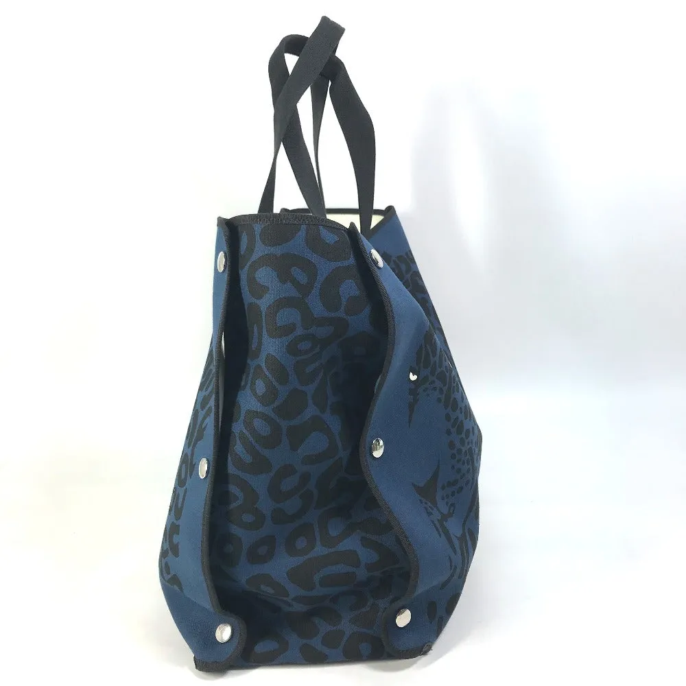 HERMES Tote Bag canvas Navy Shoulder Bag Shoulder Bag Leopard leopard leopard