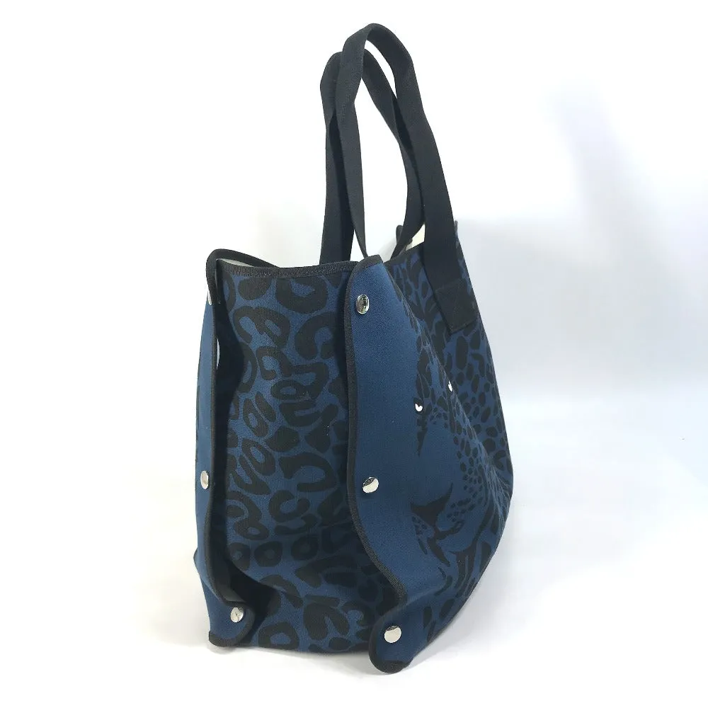 HERMES Tote Bag canvas Navy Shoulder Bag Shoulder Bag Leopard leopard leopard