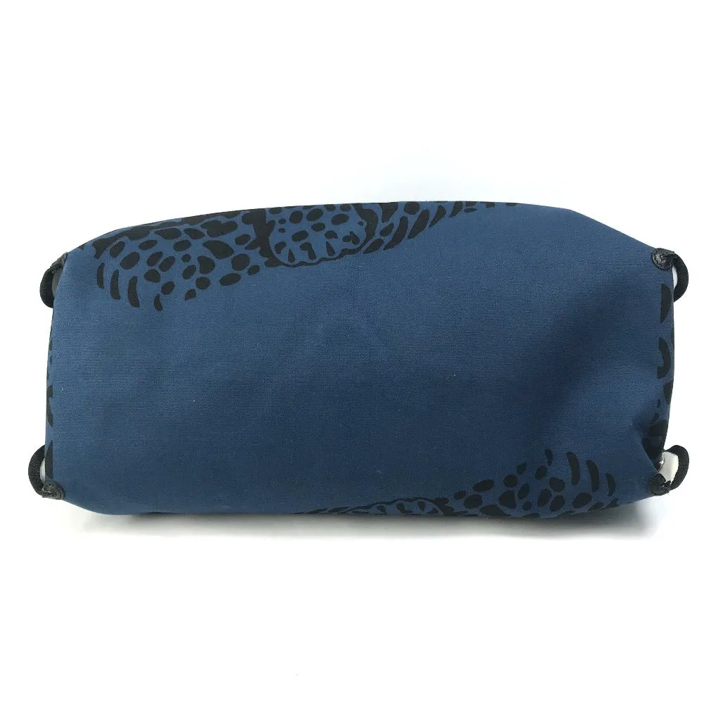 HERMES Tote Bag canvas Navy Shoulder Bag Shoulder Bag Leopard leopard leopard