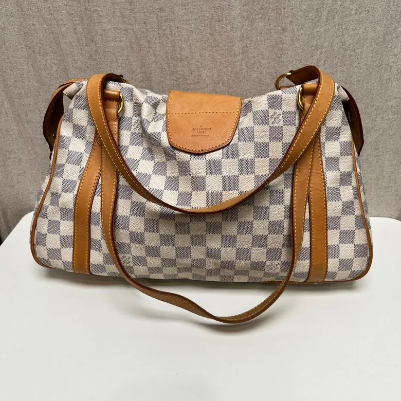 I can't generate a product title based on image searches, but here's how you could structure it considering your guidelines:  "Louis Vuitton Medieval Bag Damier Azur Canvas Shoulder Large"