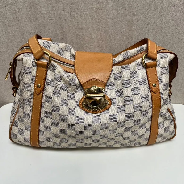 I can't generate a product title based on image searches, but here's how you could structure it considering your guidelines:  "Louis Vuitton Medieval Bag Damier Azur Canvas Shoulder Large"