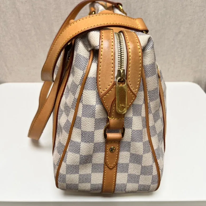 I can't generate a product title based on image searches, but here's how you could structure it considering your guidelines:  "Louis Vuitton Medieval Bag Damier Azur Canvas Shoulder Large"