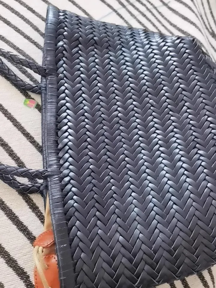 Italy Full Grain Leather Soft Woven Triple Jump Bamboo Style HandBag, Handcrafted Ladies Bag, Basket Bag, Coffee, Black, Brown