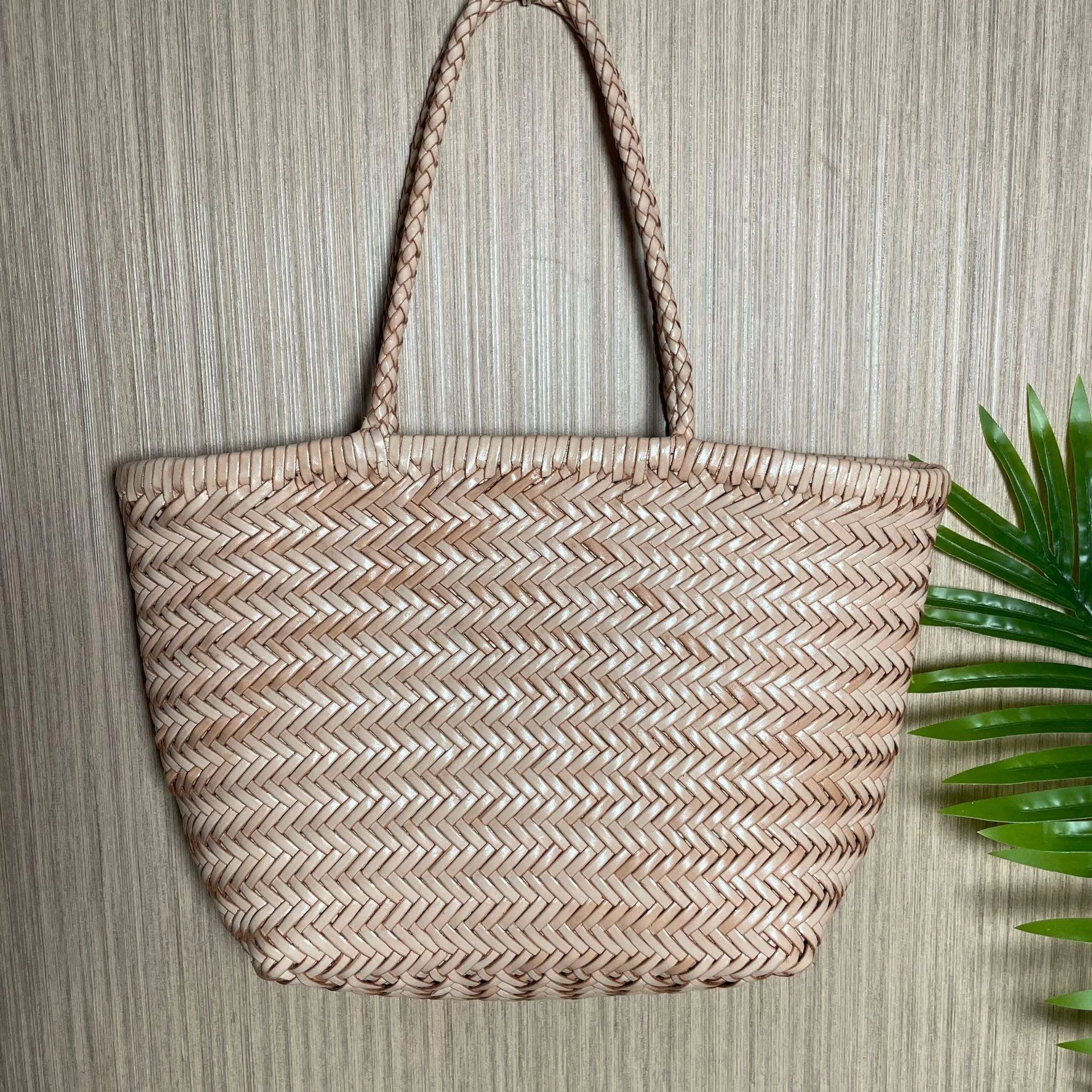 Italy Full Grain Leather Soft Woven Triple Jump Bamboo Style HandBag, Handcrafted Ladies Bag, Basket Bag, Coffee, Black, Brown
