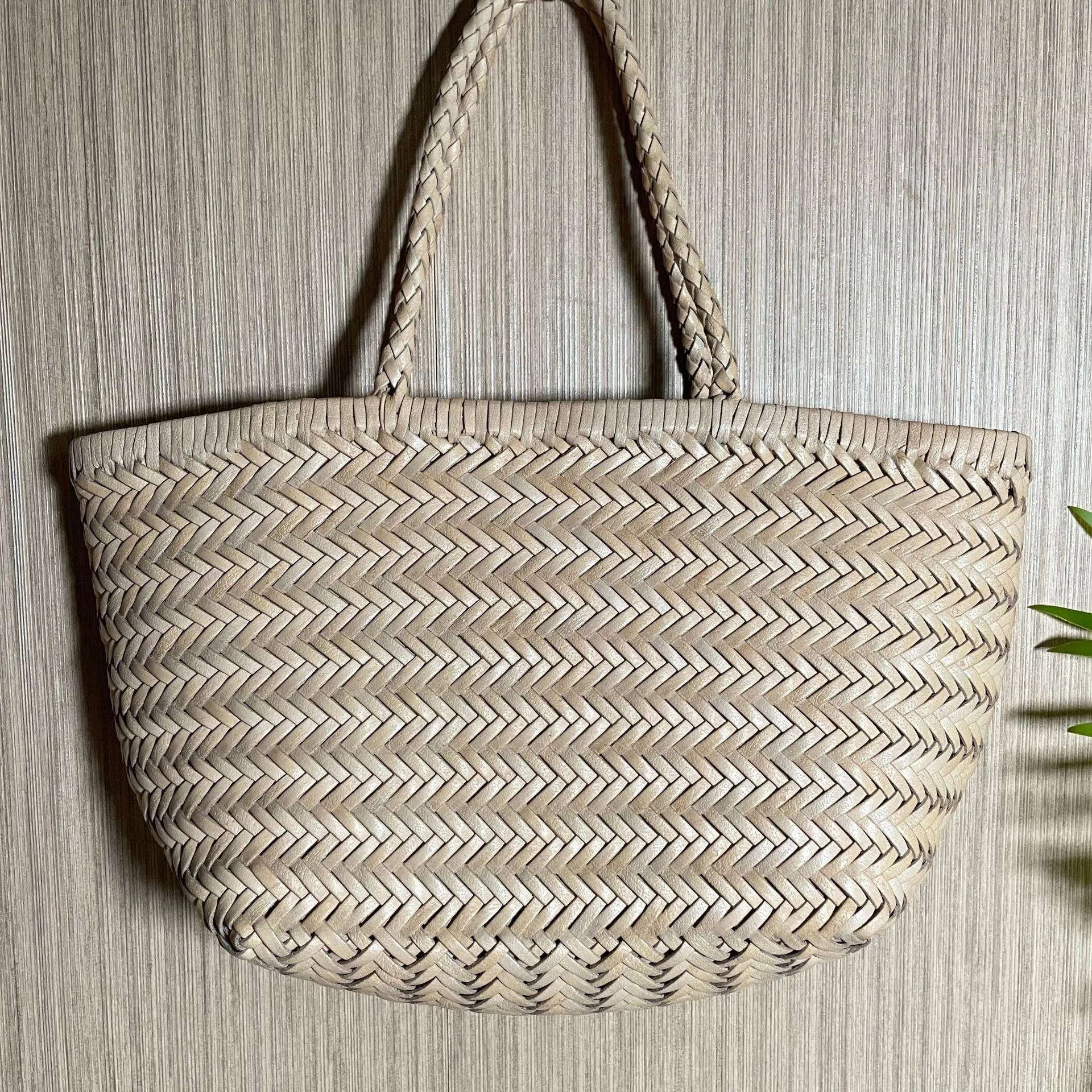 Italy Full Grain Leather Soft Woven Triple Jump Bamboo Style HandBag, Handcrafted Ladies Bag, Basket Bag, Coffee, Black, Brown