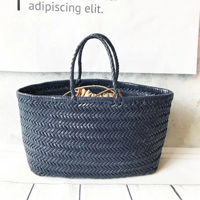 Italy Full Grain Leather Soft Woven Triple Jump Bamboo Style HandBag, Handcrafted Ladies Bag, Basket Bag, Coffee, Black, Brown