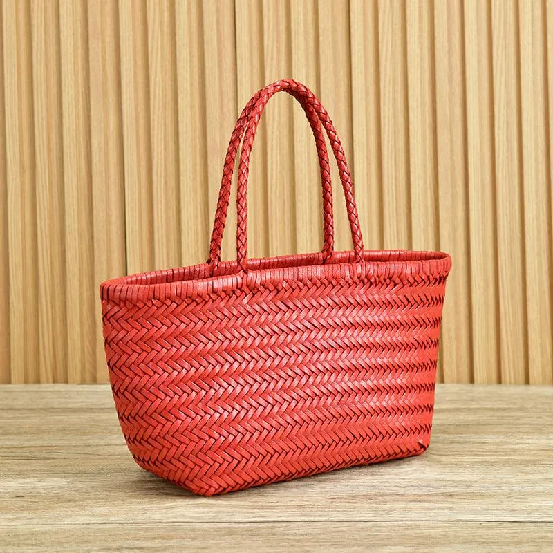 Italy Full Grain Leather Soft Woven Triple Jump Bamboo Style HandBag, Handcrafted Ladies Bag, Basket Bag, Coffee, Black, Brown