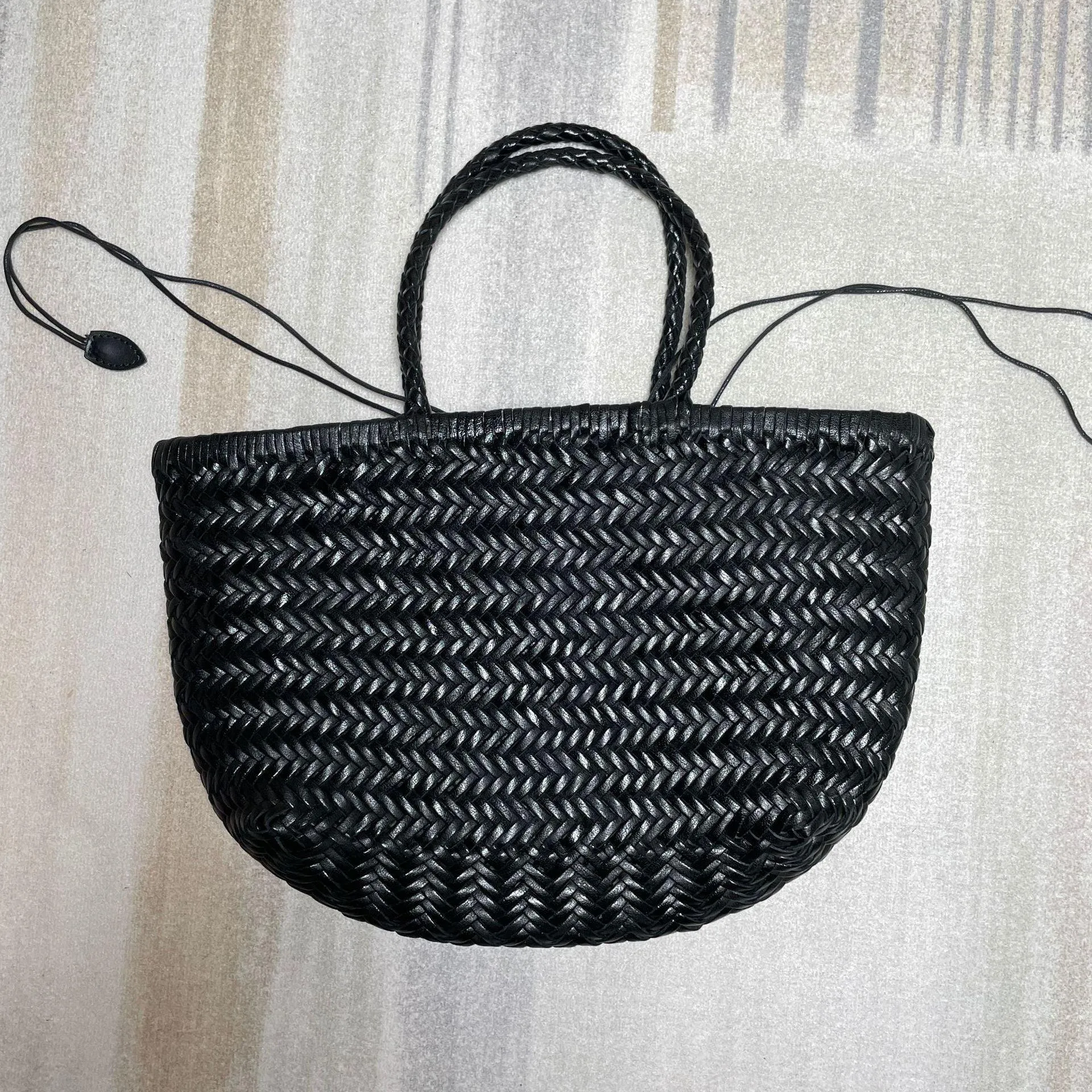 Italy Full Grain Leather Soft Woven Triple Jump Bamboo Style HandBag, Handcrafted Ladies Bag, Basket Bag, Coffee, Black, Brown