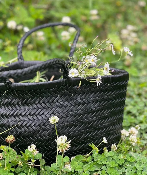 Italy Full Grain Leather Soft Woven Triple Jump Bamboo Style HandBag, Handcrafted Ladies Bag, Basket Bag, Coffee, Black, Brown