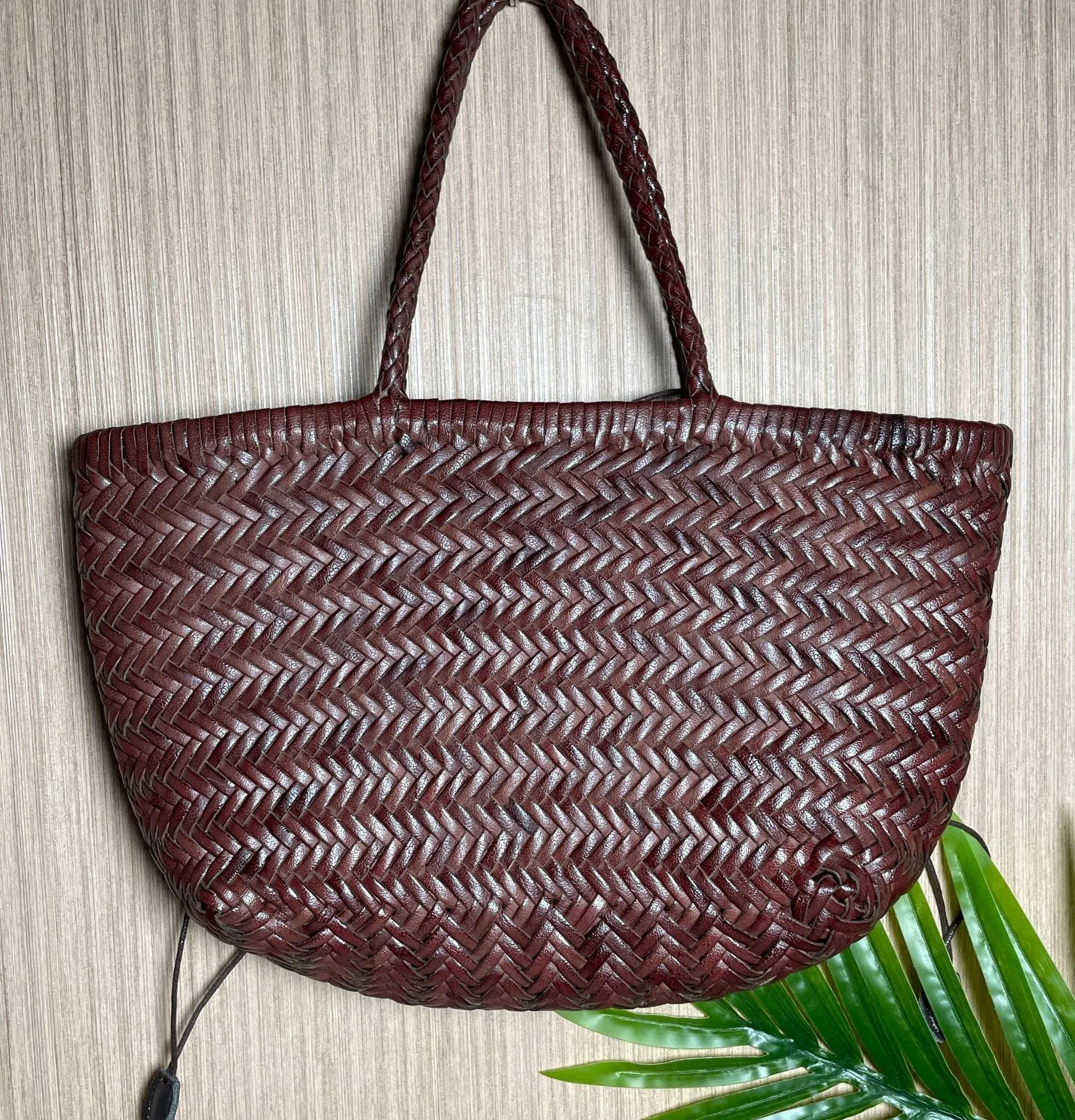 Italy Full Grain Leather Soft Woven Triple Jump Bamboo Style HandBag, Handcrafted Ladies Bag, Basket Bag, Coffee, Black, Brown