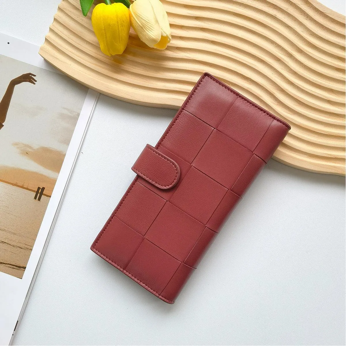 Lambskin Leather Interwoven Wallet, Women Woven Leather Cards Holder, Handcrafted Trifold Wallet, Designer Wallet, Women Purse, Gift For Her