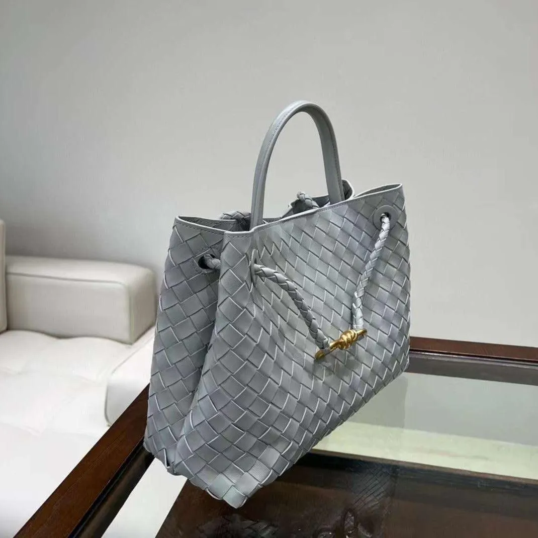 Lambskin Leather Knotted Intrecciato Shoulder Bag | Woven Handbag With Metal Buckle, Daily Fashion Designer Bag, Woven Shoulder Purse