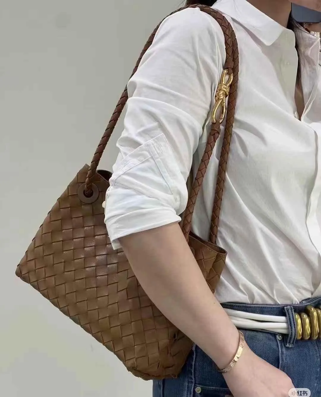 Lambskin Leather Knotted Intrecciato Shoulder Bag | Woven Handbag With Metal Buckle, Daily Fashion Designer Bag, Woven Shoulder Purse