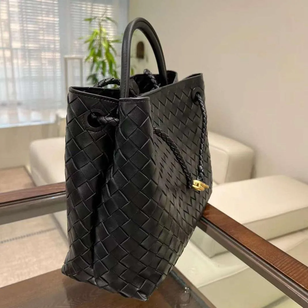 Lambskin Leather Knotted Intrecciato Shoulder Bag | Woven Handbag With Metal Buckle, Daily Fashion Designer Bag, Woven Shoulder Purse