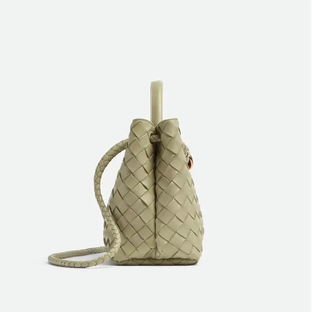 Lambskin Leather Knotted Intrecciato Shoulder Bag | Woven Handbag With Metal Buckle, Daily Fashion Designer Bag, Woven Shoulder Purse