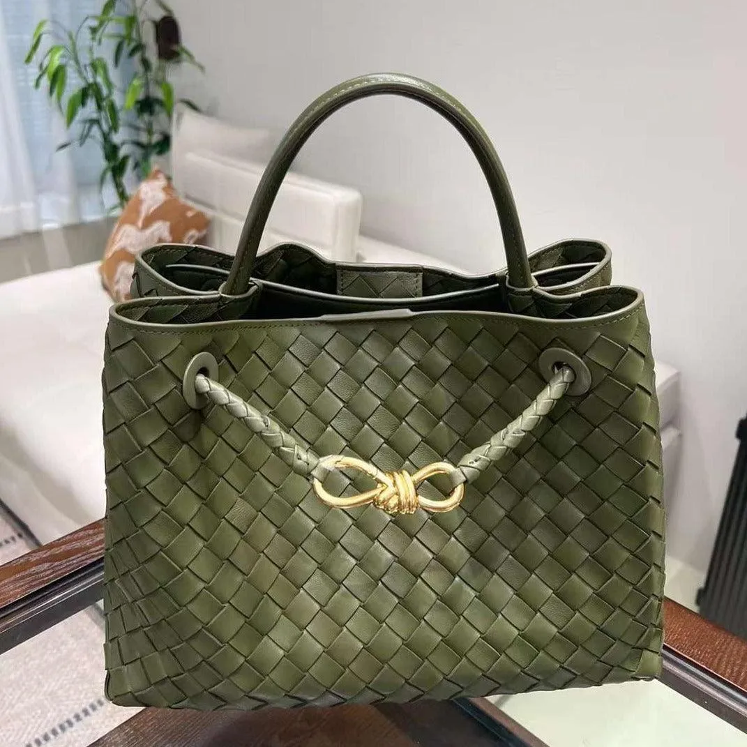 Lambskin Leather Knotted Intrecciato Shoulder Bag | Woven Handbag With Metal Buckle, Daily Fashion Designer Bag, Woven Shoulder Purse