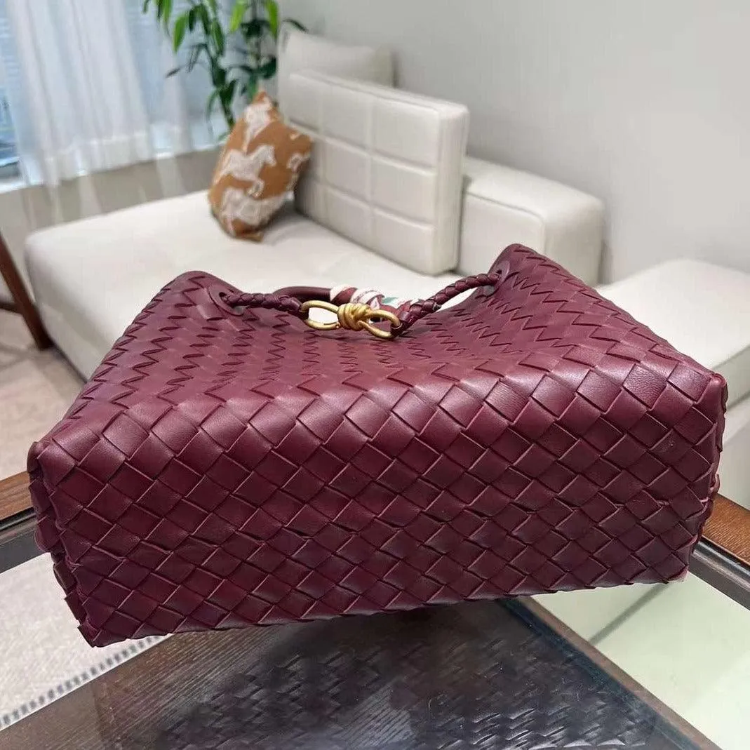Lambskin Leather Knotted Intrecciato Shoulder Bag | Woven Handbag With Metal Buckle, Daily Fashion Designer Bag, Woven Shoulder Purse