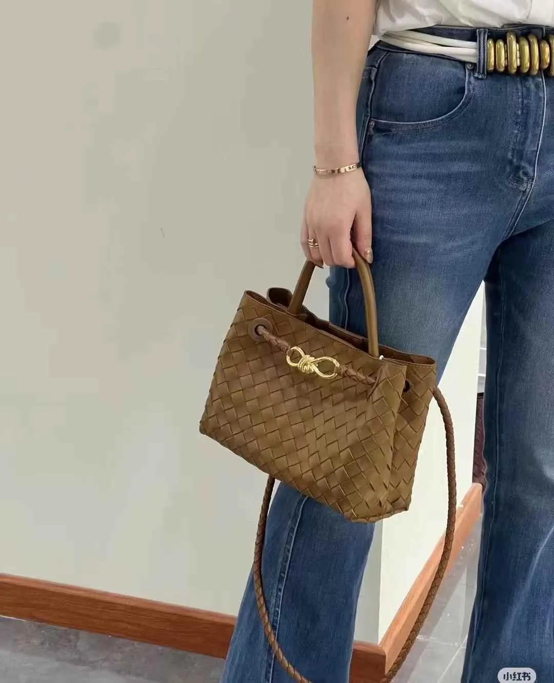 Lambskin Leather Knotted Intrecciato Shoulder Bag | Woven Handbag With Metal Buckle, Daily Fashion Designer Bag, Woven Shoulder Purse