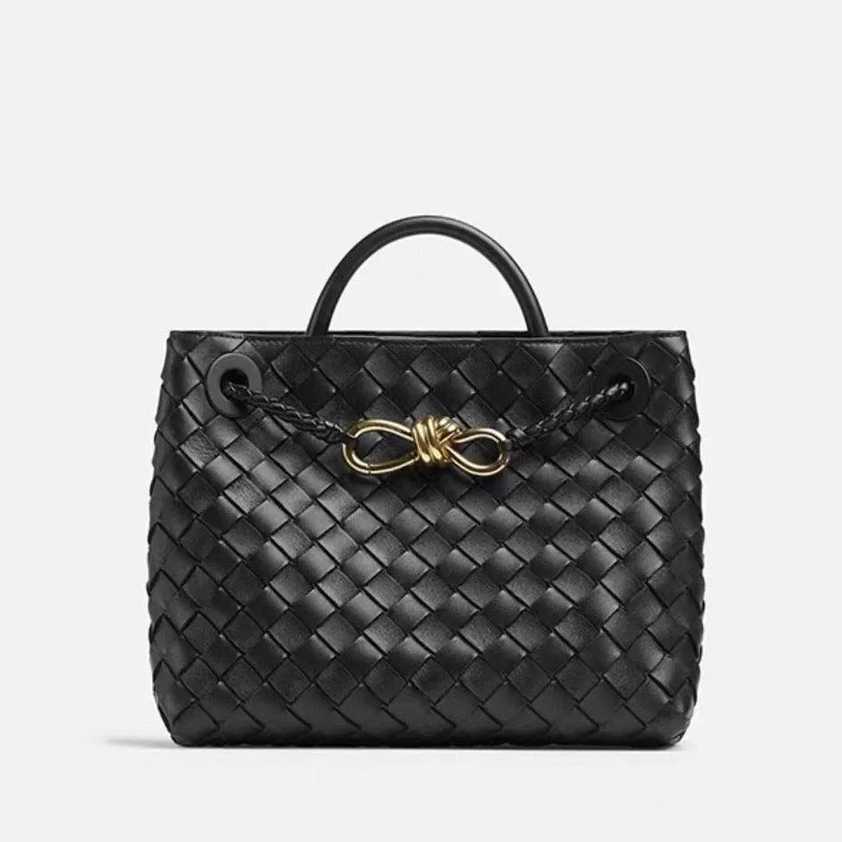 Lambskin Leather Knotted Intrecciato Shoulder Bag | Woven Handbag With Metal Buckle, Daily Fashion Designer Bag, Woven Shoulder Purse