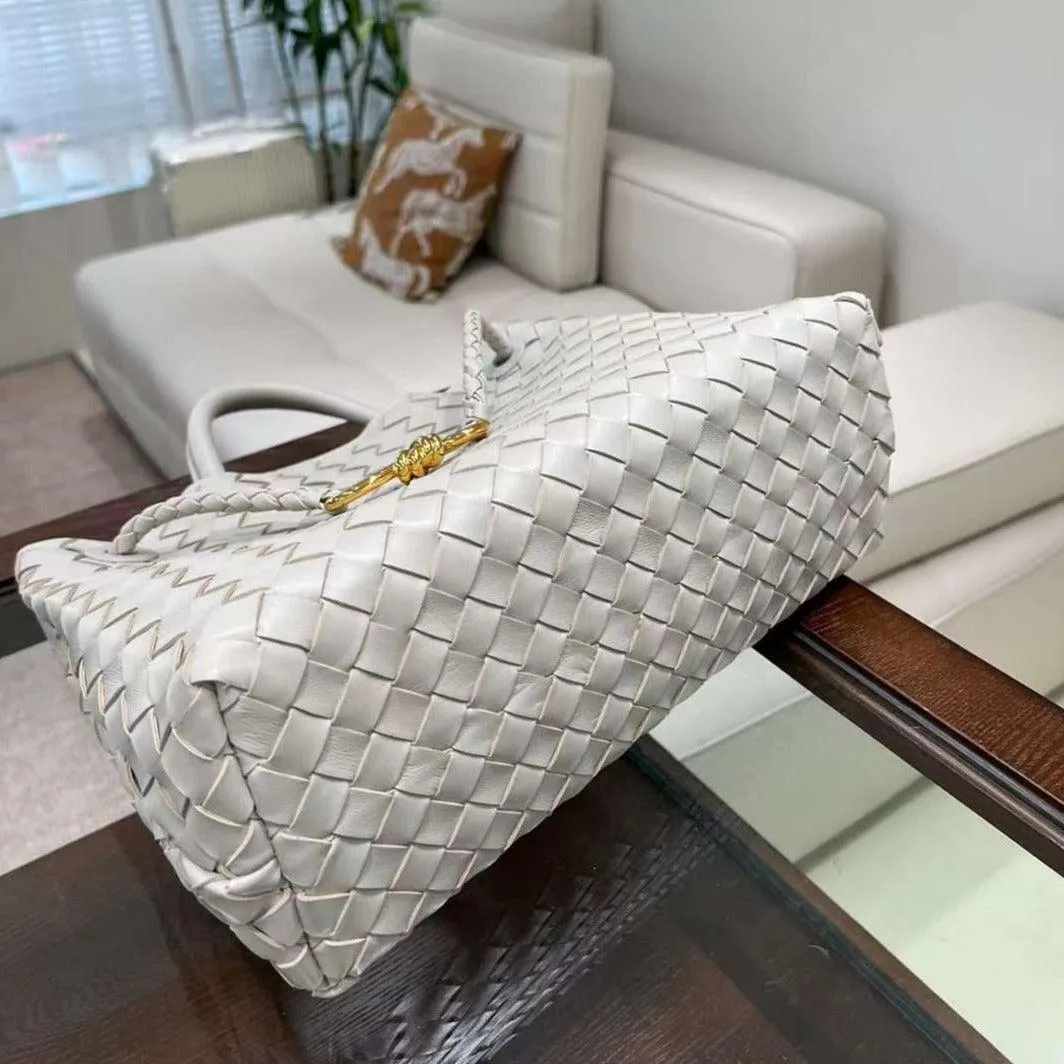 Lambskin Leather Knotted Intrecciato Shoulder Bag | Woven Handbag With Metal Buckle, Daily Fashion Designer Bag, Woven Shoulder Purse