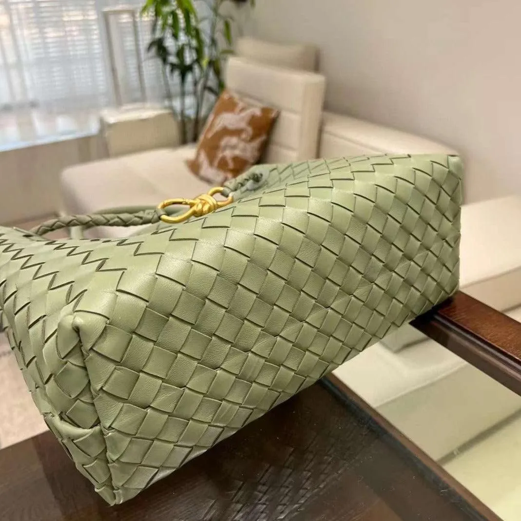 Lambskin Leather Knotted Intrecciato Shoulder Bag | Woven Handbag With Metal Buckle, Daily Fashion Designer Bag, Woven Shoulder Purse