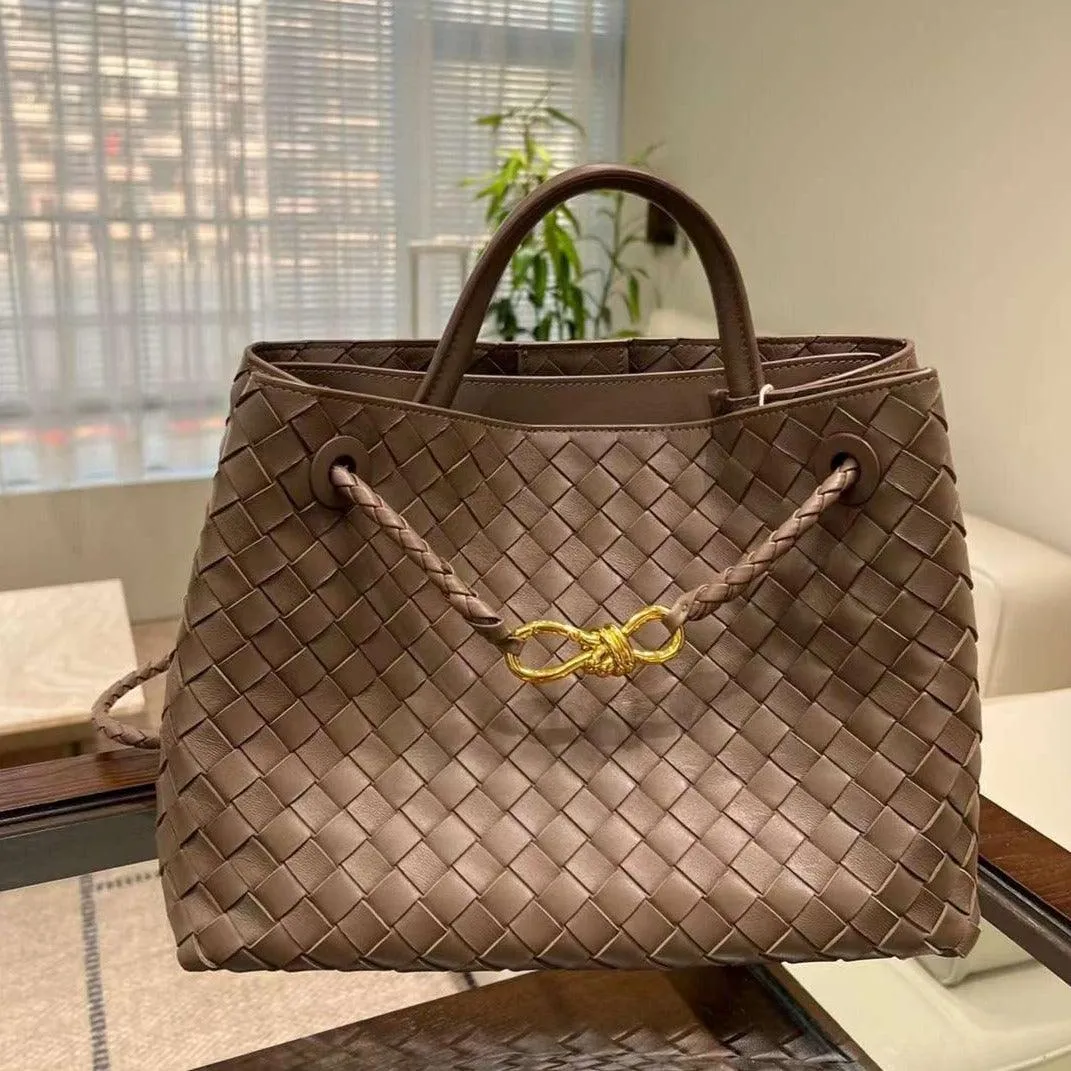 Lambskin Leather Knotted Intrecciato Shoulder Bag | Woven Handbag With Metal Buckle, Daily Fashion Designer Bag, Woven Shoulder Purse