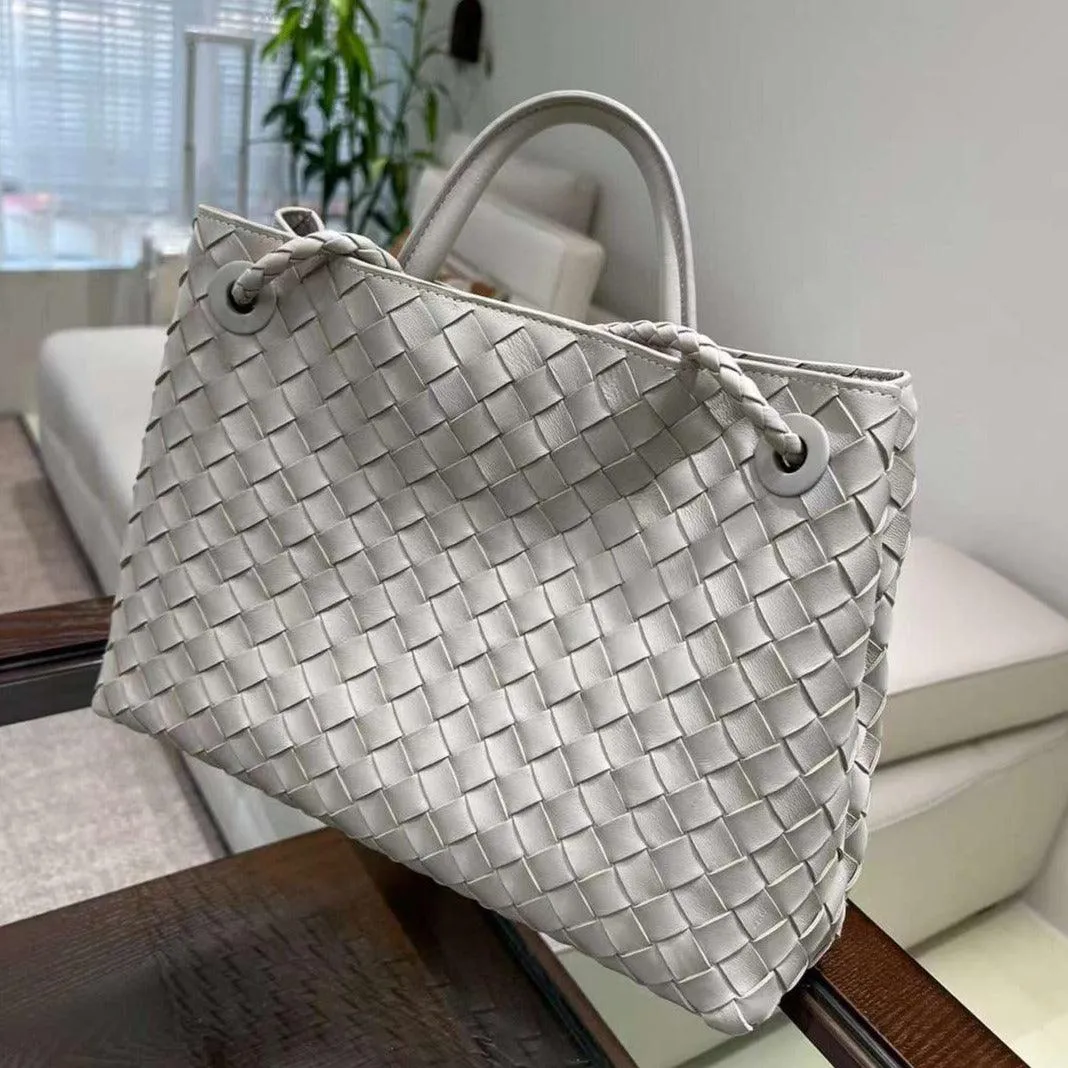 Lambskin Leather Knotted Intrecciato Shoulder Bag | Woven Handbag With Metal Buckle, Daily Fashion Designer Bag, Woven Shoulder Purse