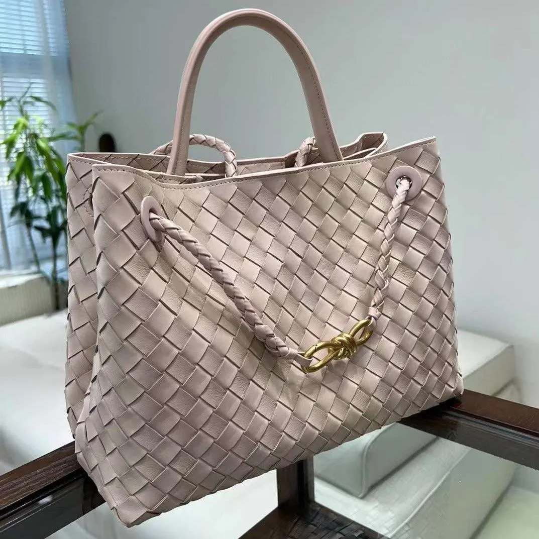 Lambskin Leather Knotted Intrecciato Shoulder Bag | Woven Handbag With Metal Buckle, Daily Fashion Designer Bag, Woven Shoulder Purse