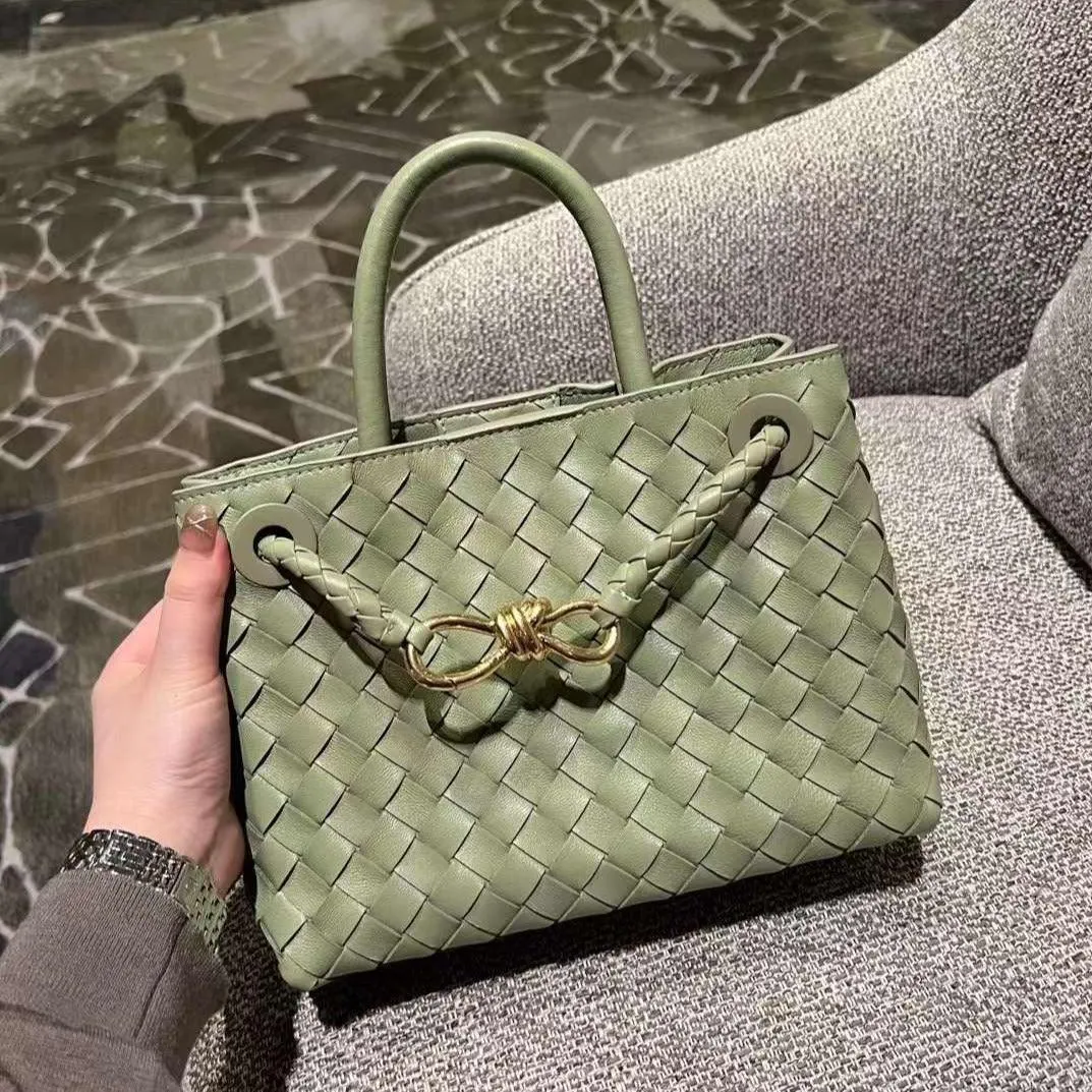 Lambskin Leather Knotted Intrecciato Shoulder Bag | Woven Handbag With Metal Buckle, Daily Fashion Designer Bag, Woven Shoulder Purse