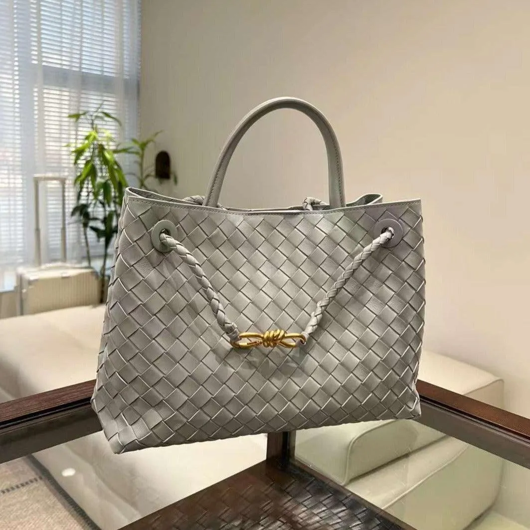 Lambskin Leather Knotted Intrecciato Shoulder Bag | Woven Handbag With Metal Buckle, Daily Fashion Designer Bag, Woven Shoulder Purse