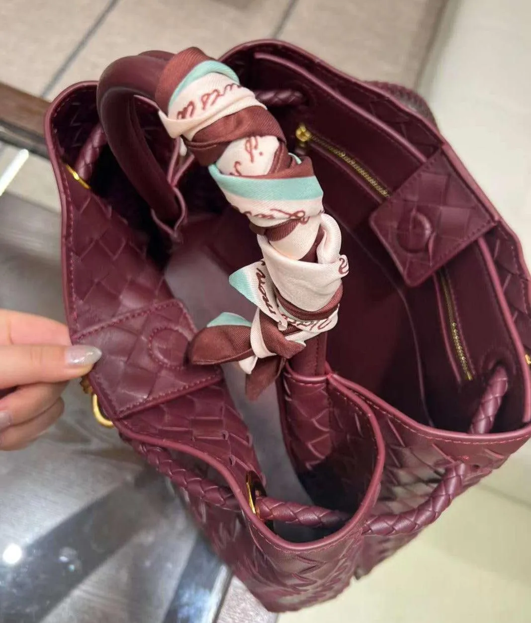 Lambskin Leather Knotted Intrecciato Shoulder Bag | Woven Handbag With Metal Buckle, Daily Fashion Designer Bag, Woven Shoulder Purse