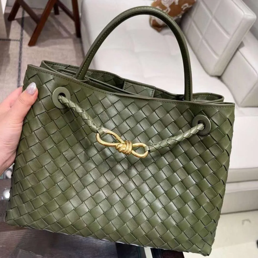 Lambskin Leather Knotted Intrecciato Shoulder Bag | Woven Handbag With Metal Buckle, Daily Fashion Designer Bag, Woven Shoulder Purse