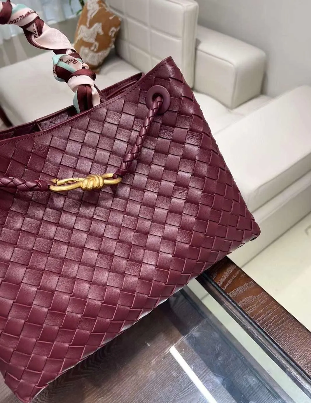 Lambskin Leather Knotted Intrecciato Shoulder Bag | Woven Handbag With Metal Buckle, Daily Fashion Designer Bag, Woven Shoulder Purse