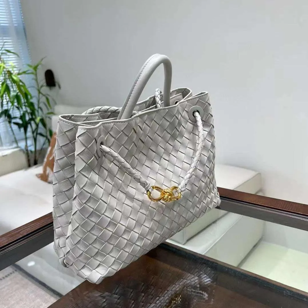 Lambskin Leather Knotted Intrecciato Shoulder Bag | Woven Handbag With Metal Buckle, Daily Fashion Designer Bag, Woven Shoulder Purse