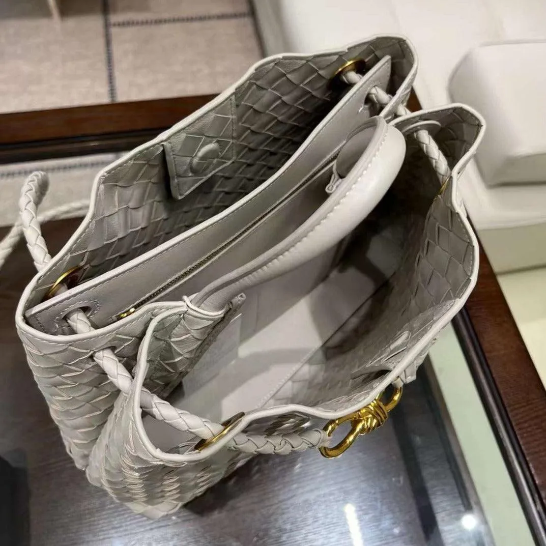 Lambskin Leather Knotted Intrecciato Shoulder Bag | Woven Handbag With Metal Buckle, Daily Fashion Designer Bag, Woven Shoulder Purse