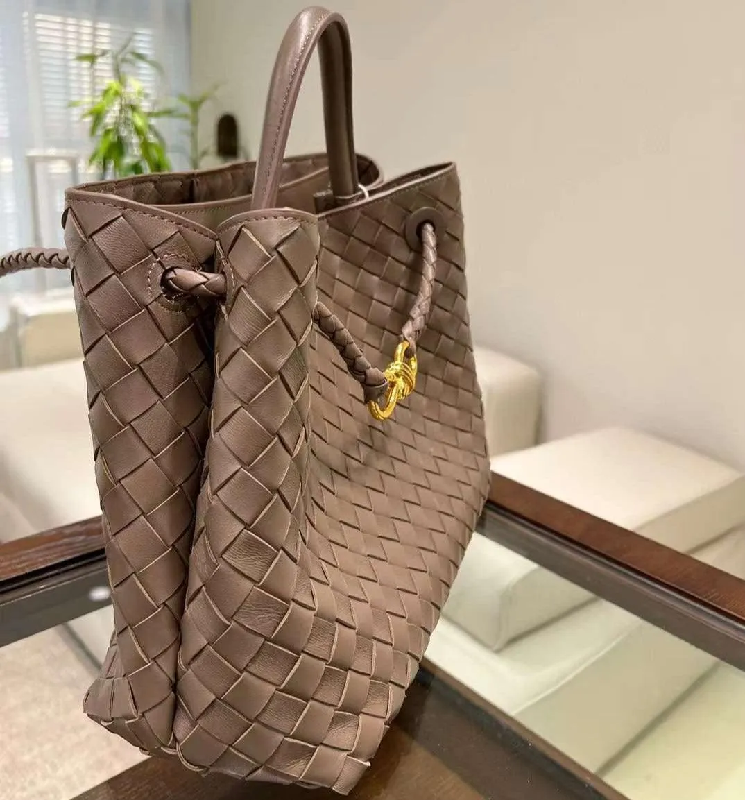 Lambskin Leather Knotted Intrecciato Shoulder Bag | Woven Handbag With Metal Buckle, Daily Fashion Designer Bag, Woven Shoulder Purse