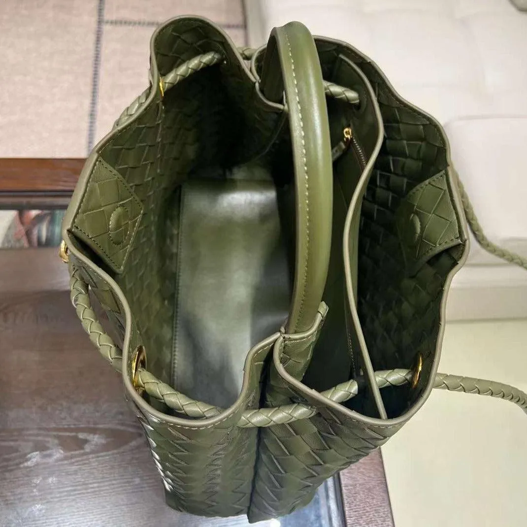 Lambskin Leather Knotted Intrecciato Shoulder Bag | Woven Handbag With Metal Buckle, Daily Fashion Designer Bag, Woven Shoulder Purse