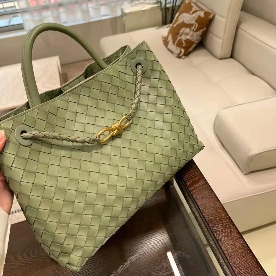 Lambskin Leather Knotted Intrecciato Shoulder Bag | Woven Handbag With Metal Buckle, Daily Fashion Designer Bag, Woven Shoulder Purse