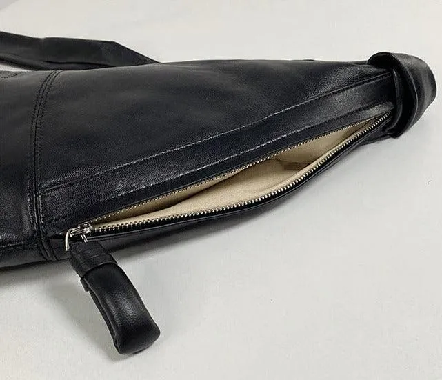 Large & Medium Lambskin Zipped Crossbody Hobo Bag, Leather Designer Shoulder Bag, Women Soft Leather Handbag, Lambskin Leather Hobo Purse, Leather Shoulder Bag