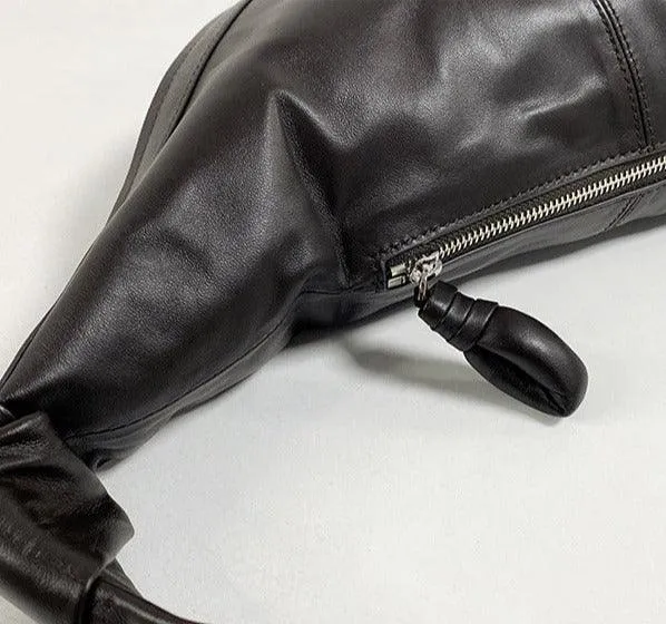 Large & Medium Lambskin Zipped Crossbody Hobo Bag, Leather Designer Shoulder Bag, Women Soft Leather Handbag, Lambskin Leather Hobo Purse, Leather Shoulder Bag