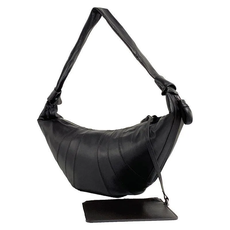Large & Medium Lambskin Zipped Crossbody Hobo Bag, Leather Designer Shoulder Bag, Women Soft Leather Handbag, Lambskin Leather Hobo Purse, Leather Shoulder Bag