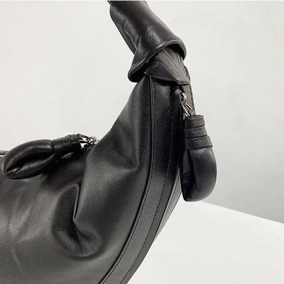 Large & Medium Lambskin Zipped Crossbody Hobo Bag, Leather Designer Shoulder Bag, Women Soft Leather Handbag, Lambskin Leather Hobo Purse, Leather Shoulder Bag