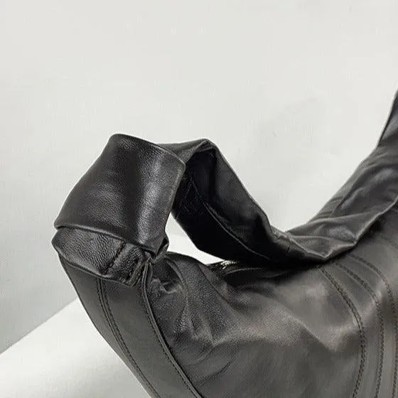Large & Medium Lambskin Zipped Crossbody Hobo Bag, Leather Designer Shoulder Bag, Women Soft Leather Handbag, Lambskin Leather Hobo Purse, Leather Shoulder Bag
